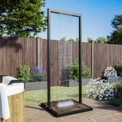 Front Page 30 Zen Black Outdoor Shower With Wood Effect Base