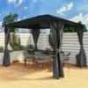 Fortrose 3x4m Black Metal Garden Gazebo With Grey Roof And Sides 2 Fortrose 3x4m Black Metal Garden Gazebo With Grey Roof And Sides -Outdoor Living Hottubs Shop FTR060 1 Supersize