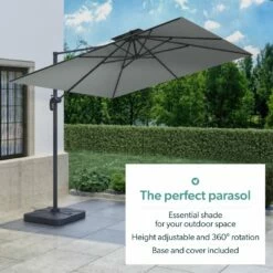 Como 3x3m Grey Square Cantilever Garden Parasol With Base And Cover -Outdoor Living Hottubs Shop FTR064 4 11973625 Supersize
