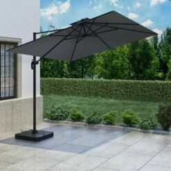 Como 3x3m Dark Grey Square Cantilever Garden Parasol With Base And Cover