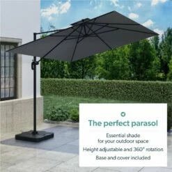 Como 3x3m Dark Grey Square Cantilever Garden Parasol With Base And Cover -Outdoor Living Hottubs Shop FTR065 4 11973623 Supersize