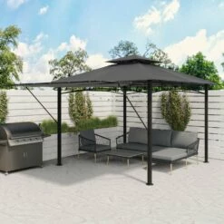 Fortrose 3x3m Black Metal BBQ Shelter Gazebo With Grey Canopy Roof And Retractable Side 13 Fortrose 3x3m Black Metal BBQ Shelter Gazebo With Grey Canopy Roof And Retractable Side -Outdoor Living Hottubs Shop FTR106 2 Supersize