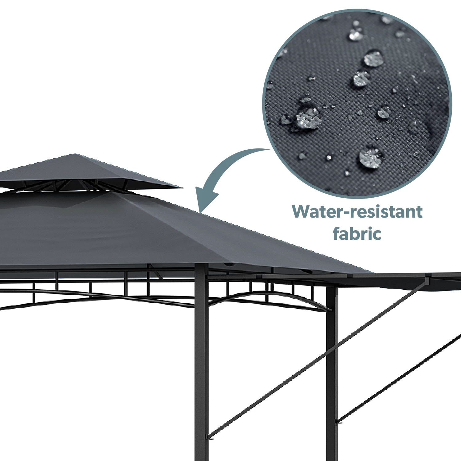 Fortrose 3x3m Black Metal BBQ Shelter Gazebo With Grey Canopy Roof And Retractable Side 9 Fortrose 3x3m Black Metal BBQ Shelter Gazebo With Grey Canopy Roof And Retractable Side - Image 7