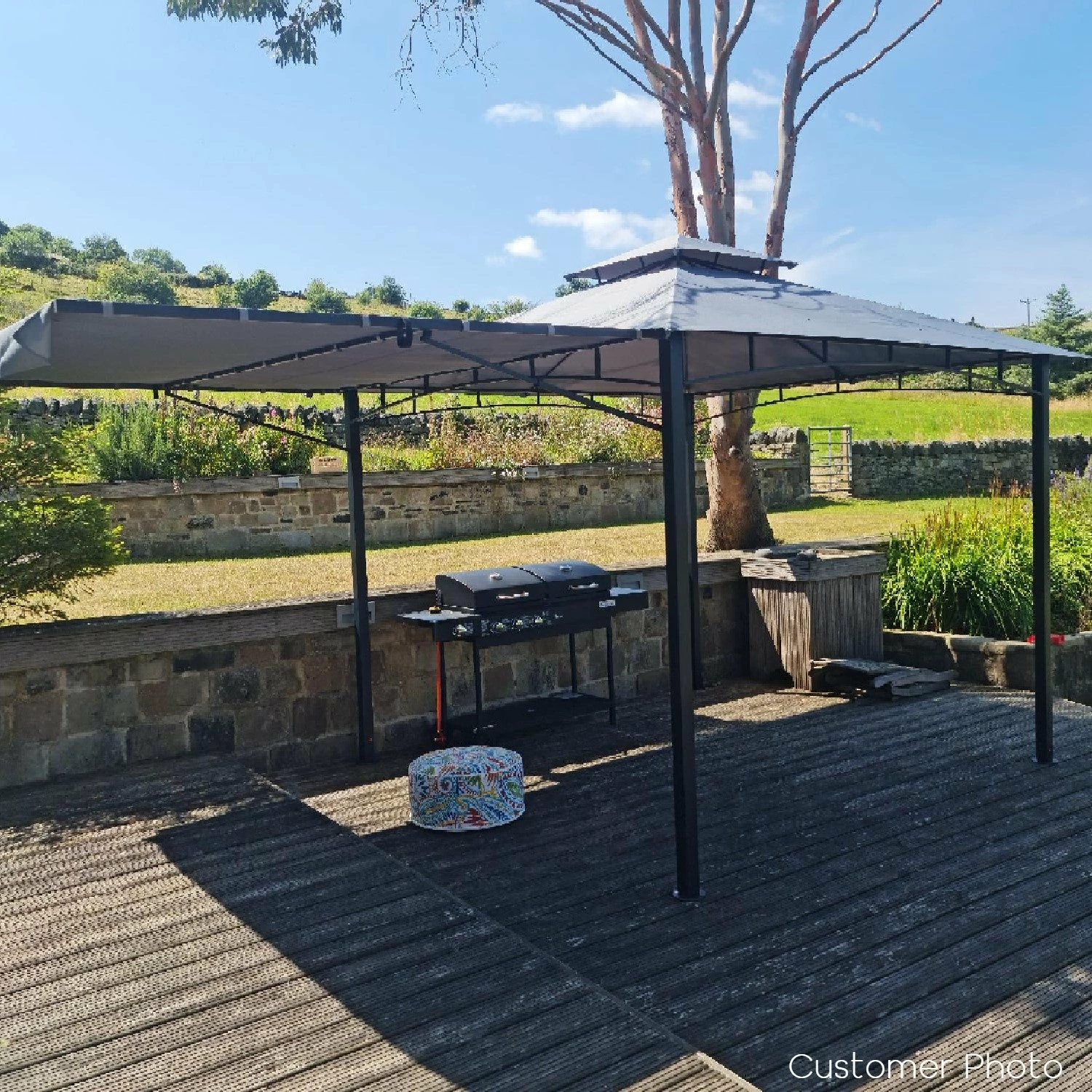 Fortrose 3x3m Black Metal BBQ Shelter Gazebo With Grey Canopy Roof And Retractable Side 11 Fortrose 3x3m Black Metal BBQ Shelter Gazebo With Grey Canopy Roof And Retractable Side - Image 9