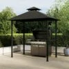 Fortrose 1.5x2.4m Black Metal BBQ Shelter Gazebo With Grey Canopy Roof -Outdoor Living Hottubs Shop FTR108 1 Supersize