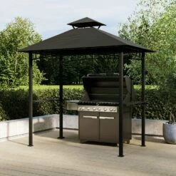 Fortrose 1.5x2.4m Black Metal BBQ Shelter Gazebo With Grey Canopy Roof
