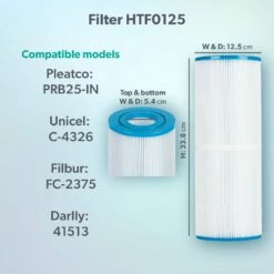 HTF0125 25sq Ft Hot Tub Filter - Arctic, Coyote Etc -Outdoor Living Hottubs Shop Model compatibility dims HTF0125