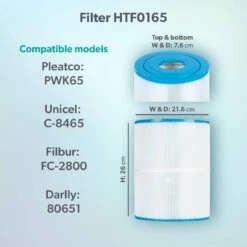 HTF0165 65sq Ft Hot Tub Filter - Hot Spring -Outdoor Living Hottubs Shop Model compatibility dims HTF0165