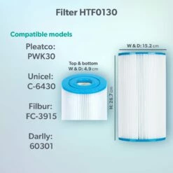 HTF0130 30sq Ft Hot Tub Filter - Hot Springs -Outdoor Living Hottubs Shop Model compatibility dims HTF130