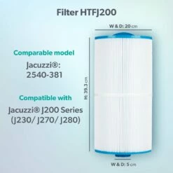 Jacuzzi® J230/J270/J280™ 2008-2012 95sq Ft Hot Tub Filter - 2540-381 -Outdoor Living Hottubs Shop Model compatibility dims HTFJ200