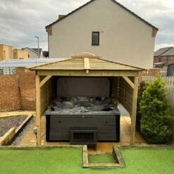 Brentano Wooden Hot Tub Gazebo With Tinted Dome Roof -Outdoor Living Hottubs Shop OnyxTubwithBrentanoGazebo Lancaster2Square