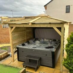 Brentano Wooden Hot Tub Gazebo With Tinted Dome Roof -Outdoor Living Hottubs Shop OnyxTubwithBrentanoGazebo Lancaster3Square